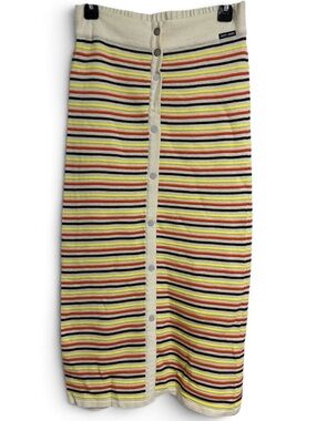 Saint James Striped Button-Front Knit Midi Skirt in Cream and Multi